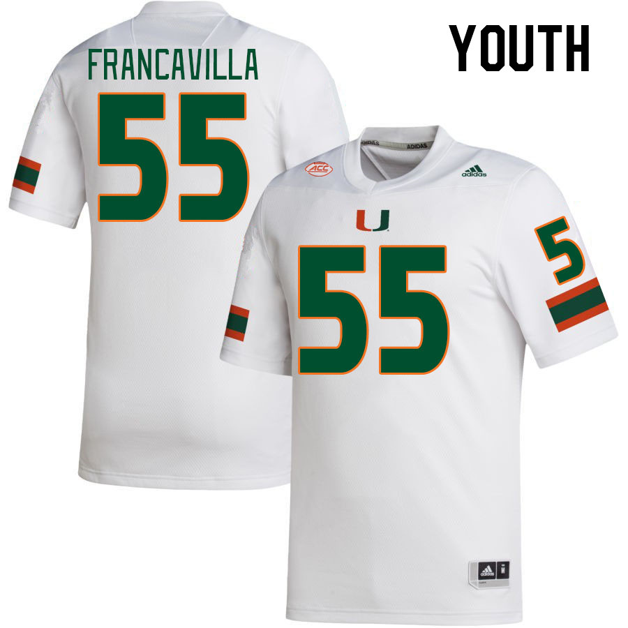 Youth #55 Nino Francavilla Miami Hurricanes College Football Jerseys Stitched-White